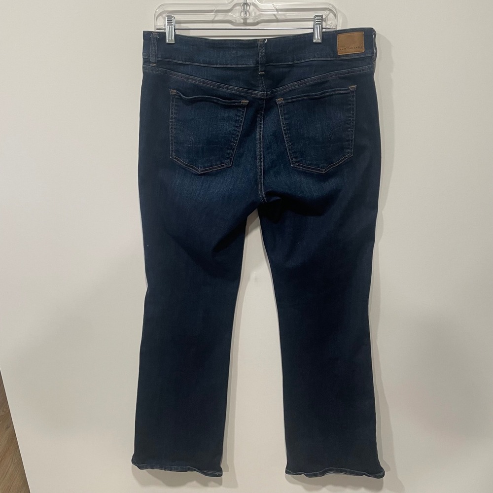 American Eagle Kick Boot Jeans Women Dark Wash Next Level Stretch Size 16 35x30 - Picture 6 of 11